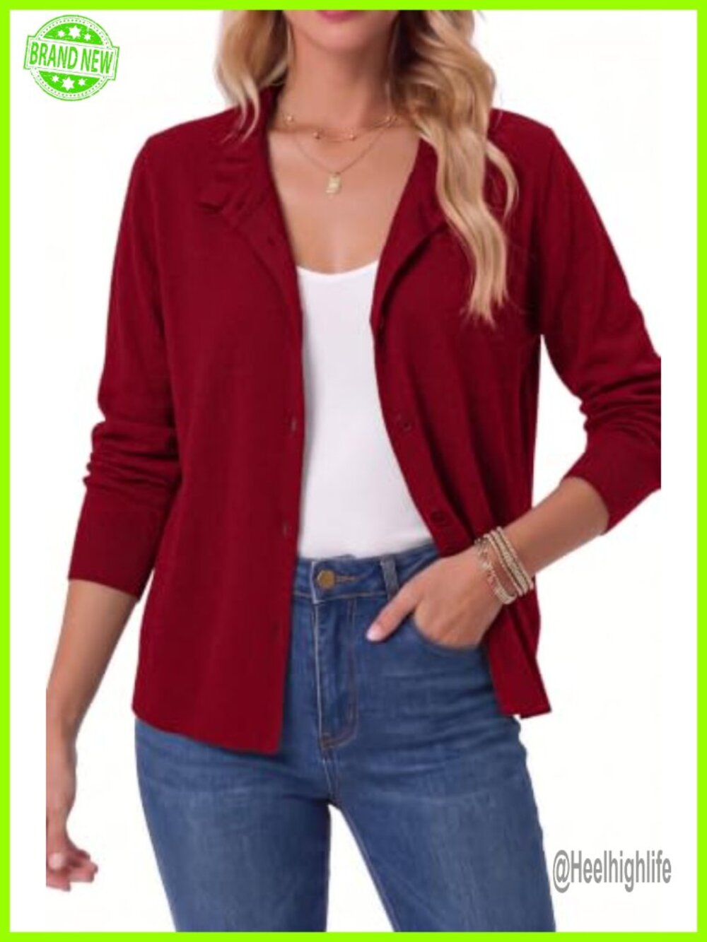 Lightweight Ruffle Collar Knit Cardigan Button Down Loose Fit Long Sleeve